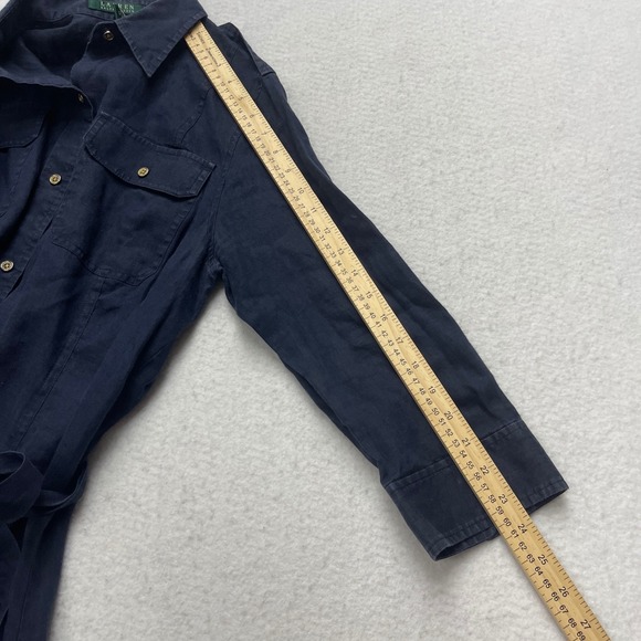 Lauren Ralph Lauren 100% Linen Dress Large Midi Shirt Luxury Preppy Old Money - Picture 9 of 9